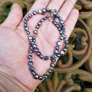 Blue Pearl And Sterling Silver Beaded Necklace